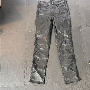 White House Black Market Black Faux Leather Pants with Side Lace Appliqué